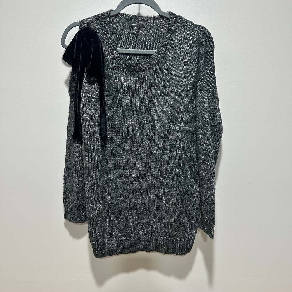 Halogen Black Silver Metallic Shimmer Crewneck Sweater, Sz SP